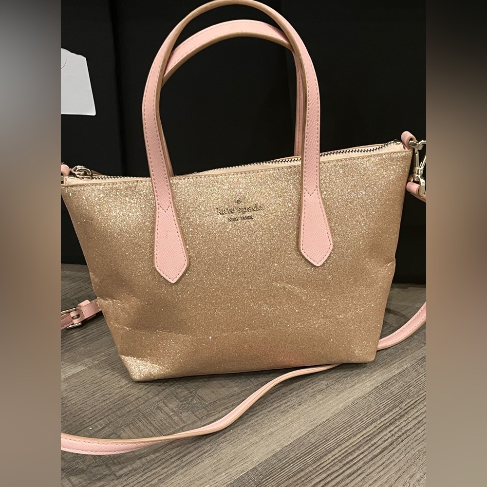Kate Spade Sparkling Gold Satchel with Pink Accents